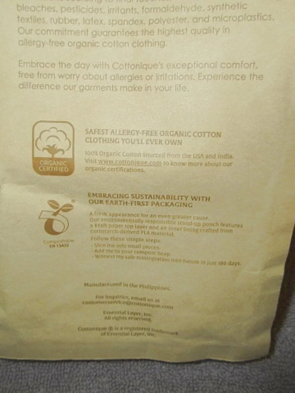 Cottonique Organic Cotton Adult Hypoallergenic Gloves 1 Pair XL Sustainable NEW